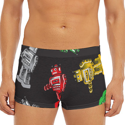 Vintage Robot Pattern Print Men's Short Boxer Briefs
