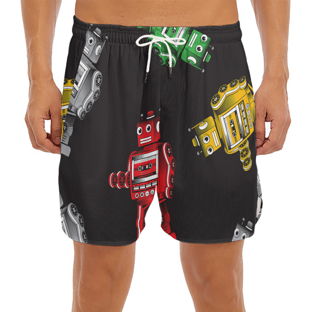 Vintage Robot Pattern Print Men's Split Running Shorts