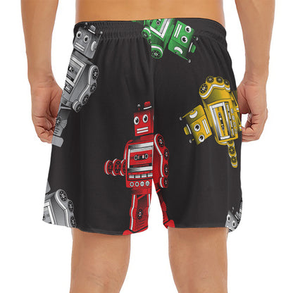Vintage Robot Pattern Print Men's Split Running Shorts
