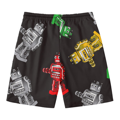 Vintage Robot Pattern Print Men's Swim Trunks