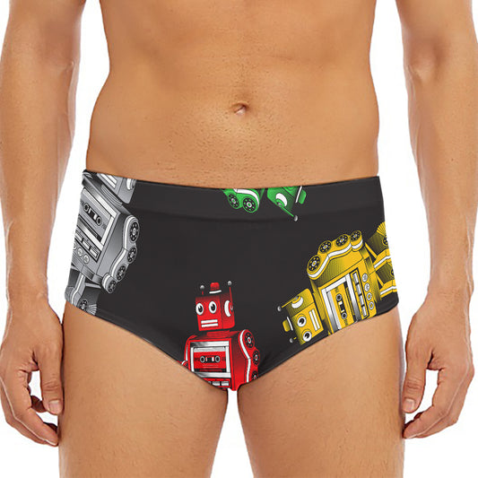 Vintage Robot Pattern Print Men's Triangle Swim Briefs
