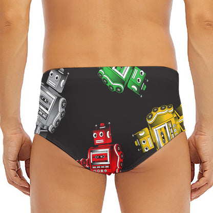 Vintage Robot Pattern Print Men's Triangle Swim Briefs