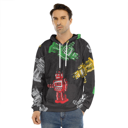 Vintage Robot Pattern Print Men's Velvet Pullover Hoodie