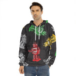 Vintage Robot Pattern Print Men's Velvet Pullover Hoodie