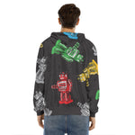 Vintage Robot Pattern Print Men's Velvet Pullover Hoodie