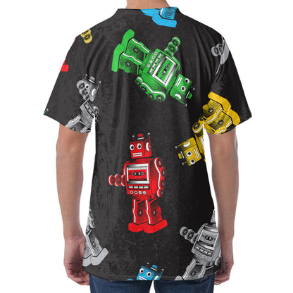 Vintage Robot Pattern Print Men's Velvet T-Shirt