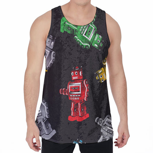 Vintage Robot Pattern Print Men's Velvet Tank Top