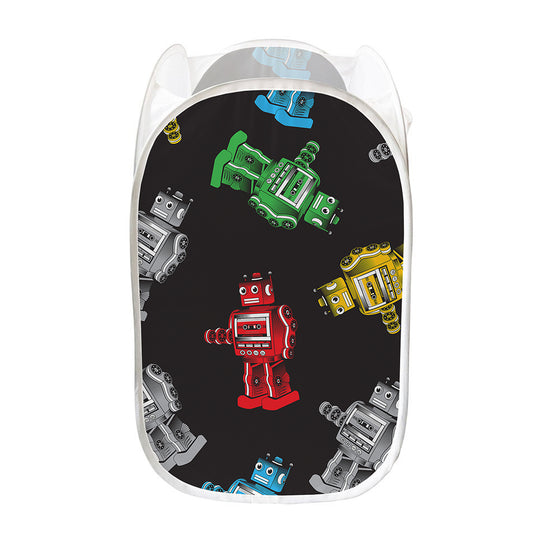 Vintage Robot Pattern Print Mesh Laundry Hamper