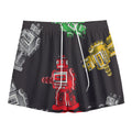 Vintage Robot Pattern Print Mesh Shorts