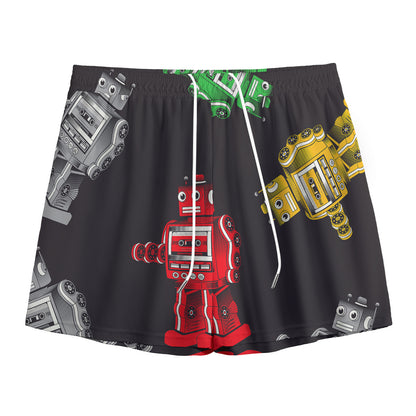 Vintage Robot Pattern Print Mesh Shorts