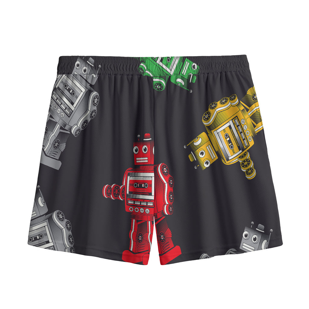 Vintage Robot Pattern Print Mesh Shorts