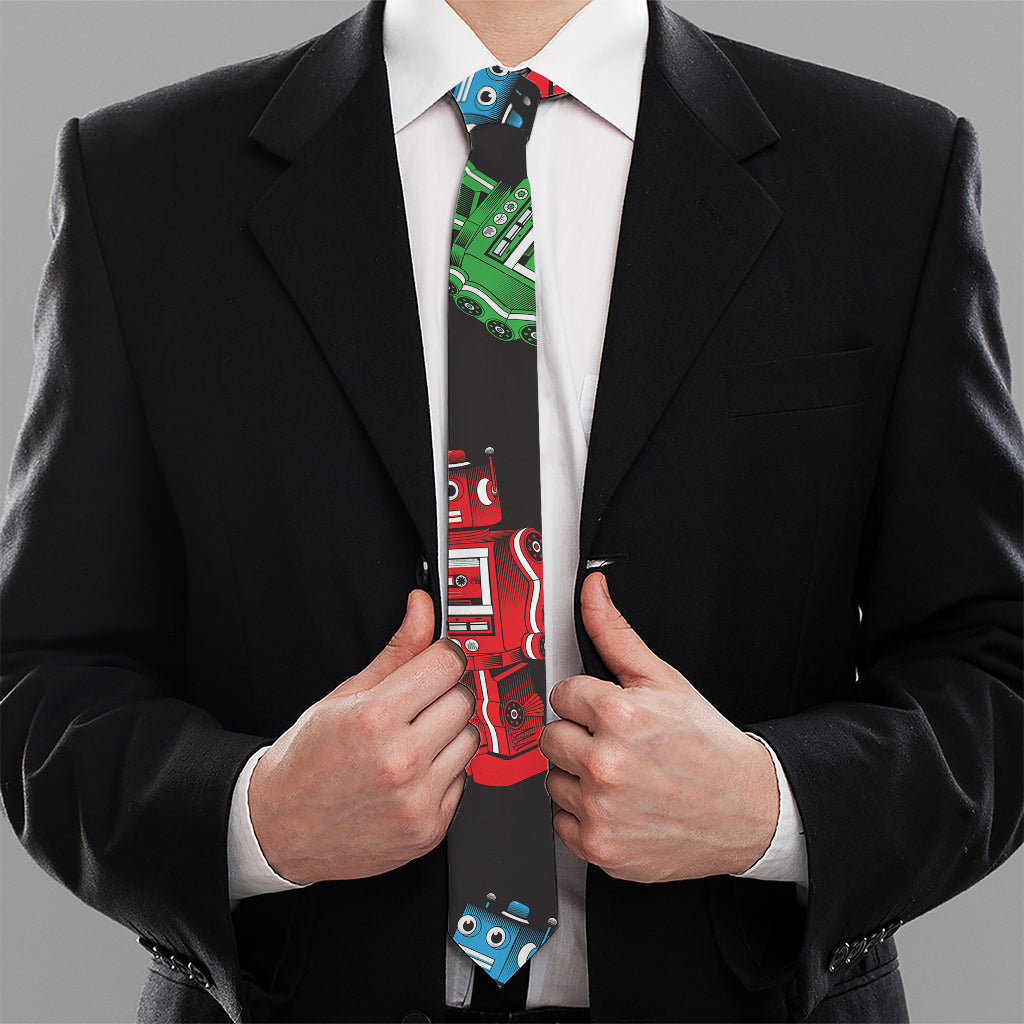 Vintage Robot Pattern Print Necktie