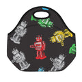 Vintage Robot Pattern Print Neoprene Lunch Bag