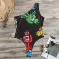 Vintage Robot Pattern Print One Shoulder Bodysuit