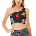 Vintage Robot Pattern Print One Shoulder Crop Top