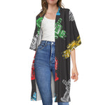Vintage Robot Pattern Print Open Front Beach Cover Up