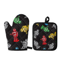 Vintage Robot Pattern Print Oven Mitt And Pot Holder Set
