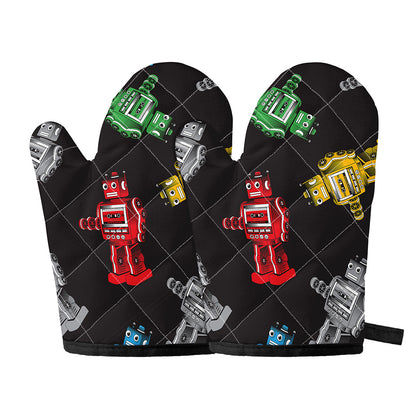 Vintage Robot Pattern Print Oven Mitts
