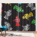 Vintage Robot Pattern Print Pencil Pleat Curtains
