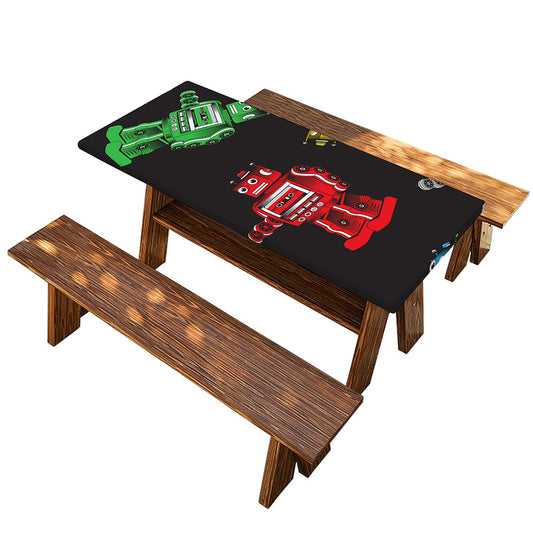 Vintage Robot Pattern Print Picnic Table Cover