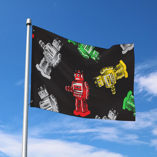 Vintage Robot Pattern Print Polyester Flag
