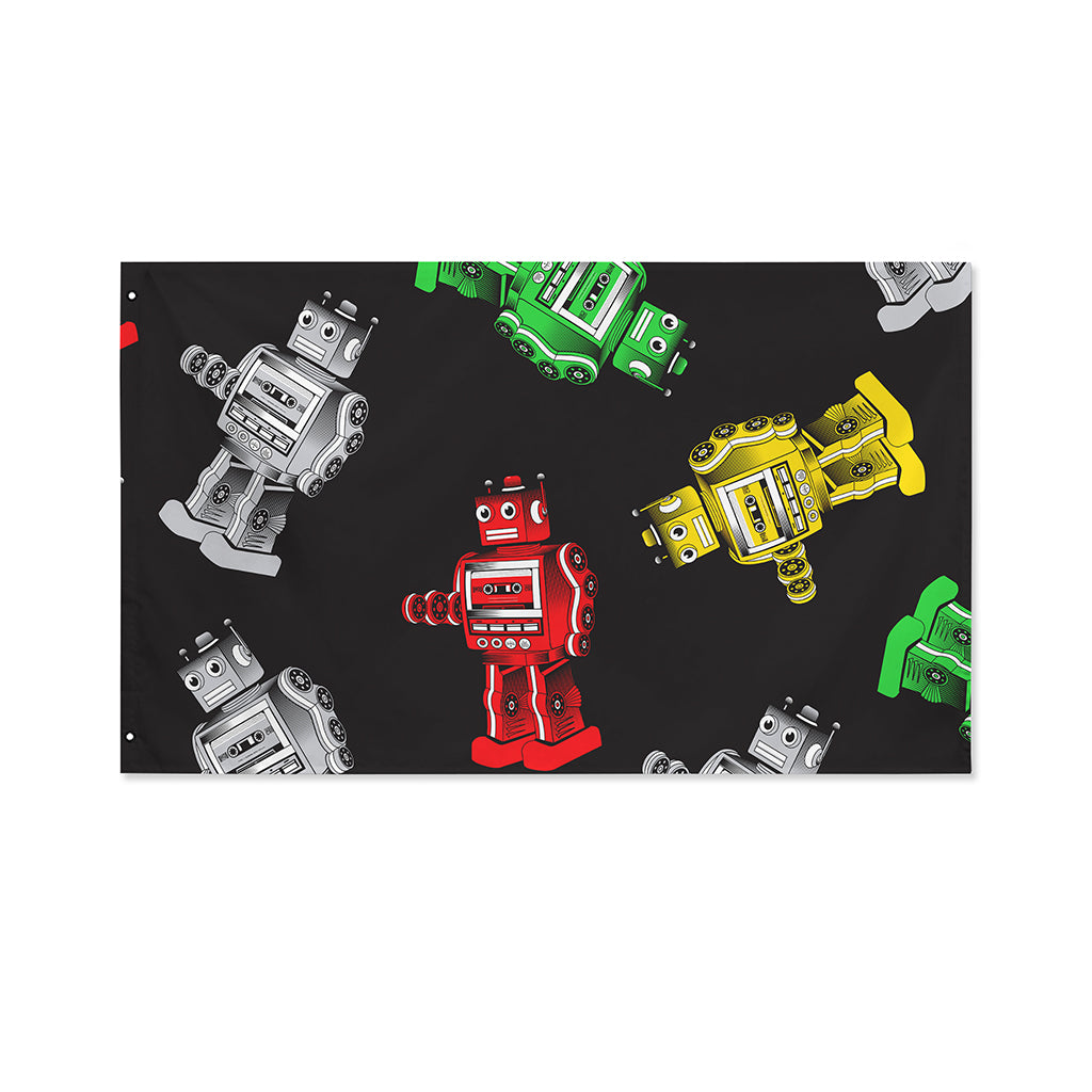 Vintage Robot Pattern Print Polyester Flag