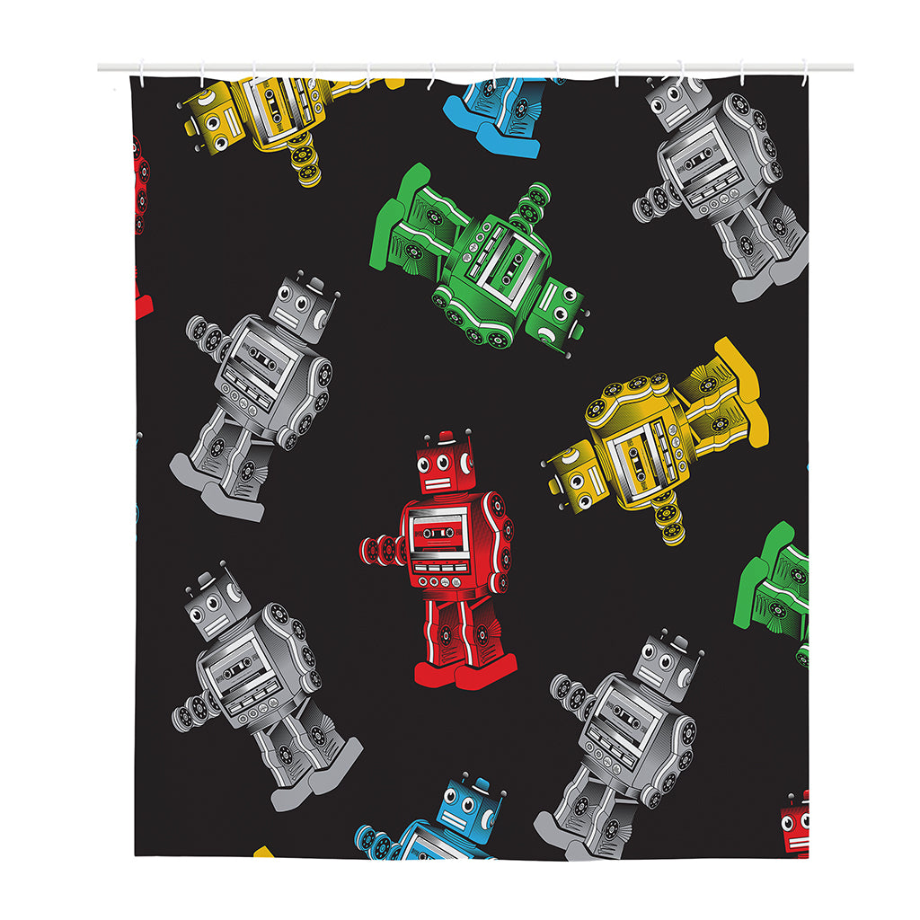 Vintage Robot Pattern Print Polyester Shower Curtain