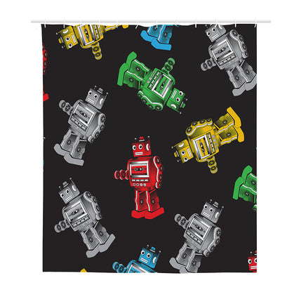 Vintage Robot Pattern Print Polyester Shower Curtain