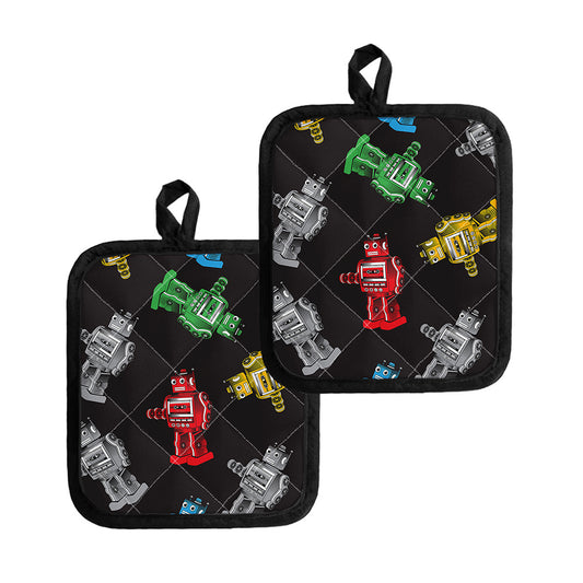 Vintage Robot Pattern Print Pot Holders