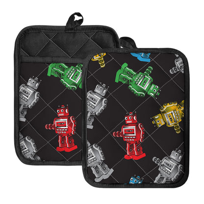 Vintage Robot Pattern Print Pot Holders With Pocket