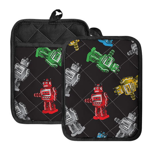 Vintage Robot Pattern Print Pot Holders With Pocket