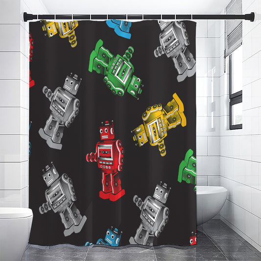 Vintage Robot Pattern Print Premium Shower Curtain