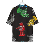 Vintage Robot Pattern Print Rayon Hawaiian Shirt
