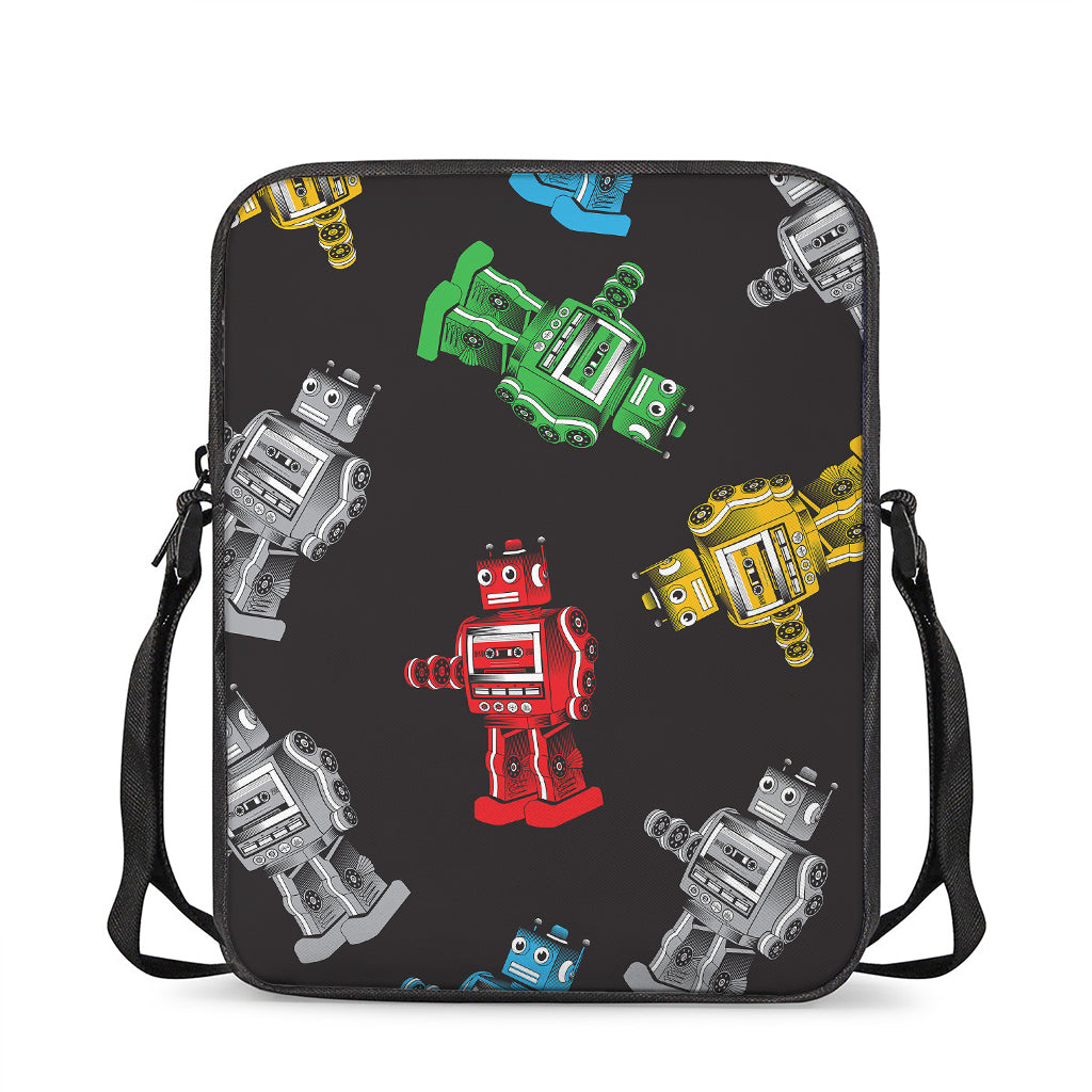 Vintage Robot Pattern Print Rectangular Crossbody Bag