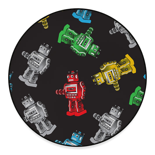 Vintage Robot Pattern Print Round Floor Mat