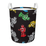 Vintage Robot Pattern Print Round Laundry Basket