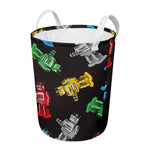 Vintage Robot Pattern Print Round Laundry Basket