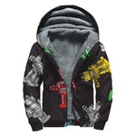 Vintage Robot Pattern Print Sherpa Lined Zip Up Hoodie