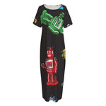 Vintage Robot Pattern Print Short Sleeve Long Nightdress