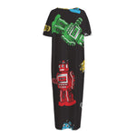 Vintage Robot Pattern Print Short Sleeve Long Nightdress