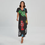 Vintage Robot Pattern Print Short Sleeve Maxi Dress