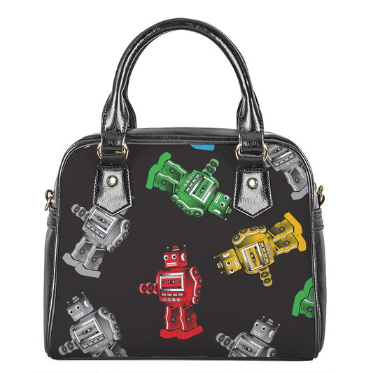 Vintage Robot Pattern Print Shoulder Handbag