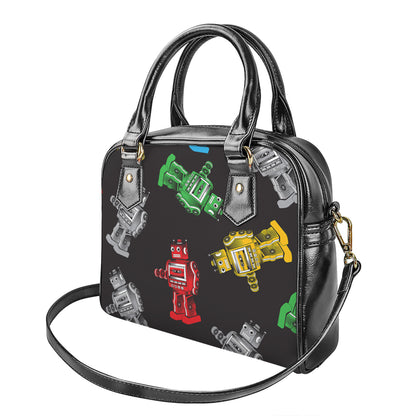 Vintage Robot Pattern Print Shoulder Handbag