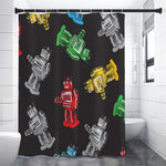 Vintage Robot Pattern Print Shower Curtain