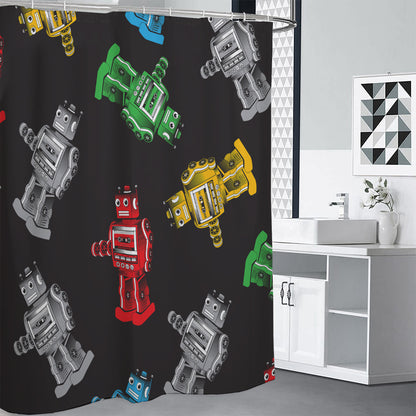 Vintage Robot Pattern Print Shower Curtain