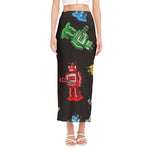 Vintage Robot Pattern Print Side Slit Maxi Skirt