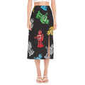 Vintage Robot Pattern Print Side Slit Midi Skirt