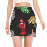 Vintage Robot Pattern Print Side Slit Mini Skirt