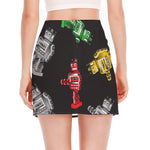 Vintage Robot Pattern Print Side Slit Mini Skirt