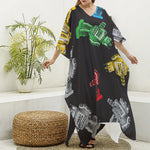 Vintage Robot Pattern Print Silk V-Neck Kaftan Dress